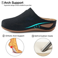 HARENC™Womens Mules Closed Toe: Comfortable Cushion Footbed Slip On Wedge Sandals - Casual Fashion Orthopedic Walking Shoes