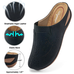 HARENC™Womens Mules Closed Toe: Comfortable Cushion Footbed Slip On Wedge Sandals - Casual Fashion Orthopedic Walking Shoes