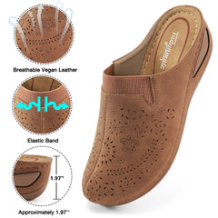 HARENC™Womens Mules Closed Toe: Comfortable Cushion Footbed Slip On Wedge Sandals - Casual Fashion Orthopedic Walking Shoes