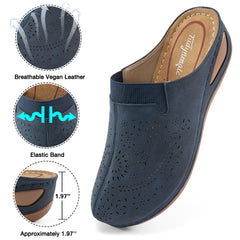 HARENC™Womens Mules Closed Toe: Comfortable Cushion Footbed Slip On Wedge Sandals - Casual Fashion Orthopedic Walking Shoes