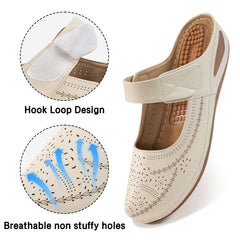 HARENC™Mules for Women Comfortable Closed Toe Sandals Slip on Shoes Casual Summer Wedge Sandals Adjustable Hook Loop