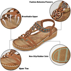 Harence Flat Sandals Women Dressy Summer Sandals Open Toe Rhinestone