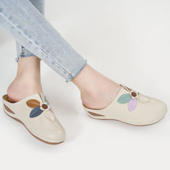 HARENC™Clogs for Women Shoes Slip on Leather Mules Sneakers Casual Summer Wedge Sandals Comfortable Travel Clogs Indoor Outdoor Mules