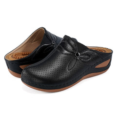HARENC™Clogs for Women Comfortable Slip on Leather Mule with Arch Support Womens Casual Wedge Sandals Shoes