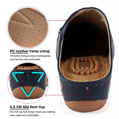 HARENC™Clogs for Women Comfortable Slip on Leather Mule with Arch Support Womens Casual Wedge Sandals Shoes