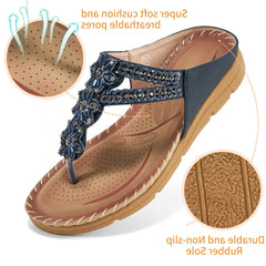 【No.3】Women's Flip Flops Comfortable Flats Sandals for Women Gladiator Bohemian Beaded Summer Shoes Outdoor Beach Clip Toe Sandal