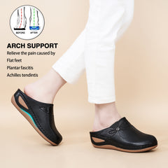 HARENC™Clogs for Women Comfortable Slip on Leather Mule with Arch Support Womens Casual Wedge Sandals Shoes