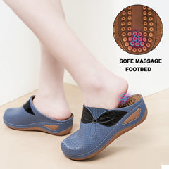 HARENC™Clogs for Women Comfortable Slip on Leather Mule with Arch Support Womens Casual Wedge Sandals Shoes