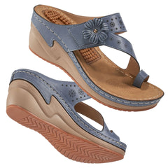 HARENC™Women's Wedge Bohemian Hook And Loop Adjustable Flip Flop Sandals With Arch Support